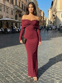 Jersey Off the Shoulder Pleated Formal Dresses