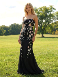 Elegant Chiffon Embroidered Evening Gown Mermaid Strapless Floral Bridesmaid Dresses