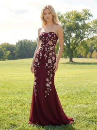 Elegant Chiffon Embroidered Evening Gown Mermaid Strapless Floral Bridesmaid Dresses
