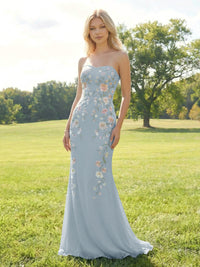 Elegant Chiffon Embroidered Evening Gown Mermaid Strapless Floral Bridesmaid Dresses