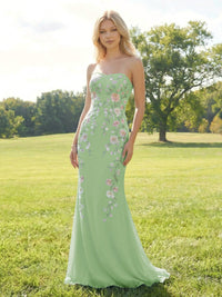 Elegant Chiffon Embroidered Evening Gown Mermaid Strapless Floral Bridesmaid Dresses