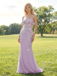 Elegant Chiffon Embroidered Evening Gown Mermaid Strapless Floral Bridesmaid Dresses