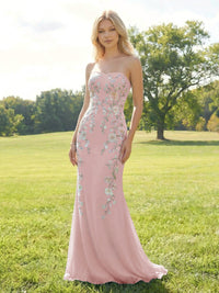 Elegant Chiffon Embroidered Evening Gown Mermaid Strapless Floral Bridesmaid Dresses