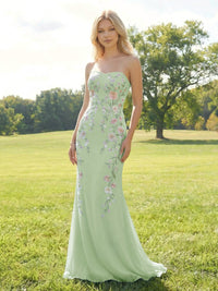 Elegant Chiffon Embroidered Evening Gown Mermaid Strapless Floral Bridesmaid Dresses