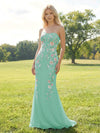 Elegant Chiffon Embroidered Evening Gown Mermaid Strapless Floral Bridesmaid Dresses