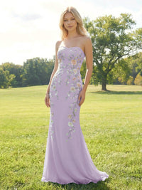 Elegant Chiffon Embroidered Evening Gown Mermaid Strapless Floral Bridesmaid Dresses