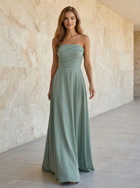 Chiffon A Line Strapless Pleated Formal Dresses
