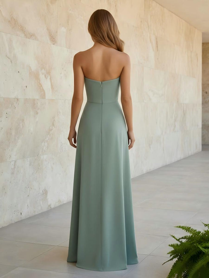 Chiffon A Line Strapless Pleated Formal Dresses