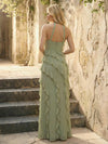 Chiffon Mermaid Halter Ruffles Formal Dresses