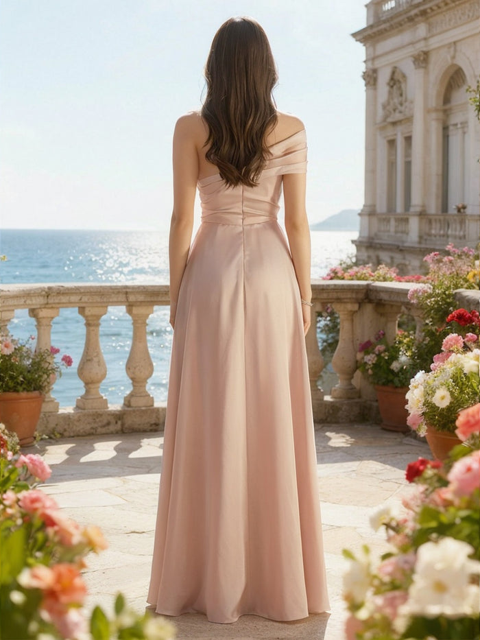 Satin One Shoulder Pleated Formal Dresses