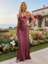 Satin Spaghetti Straps Pleated Formal Dresses