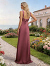 Satin Spaghetti Straps Pleated Formal Dresses
