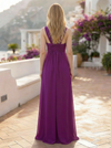 Chiffon V Neck Pleated Formal Dresses with Slit