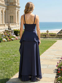 Jersey Chiffon Spaghetti Straps Pleated Formal Dresses