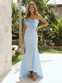 Satin Strapless Mermaid Formal Dresses with Bow