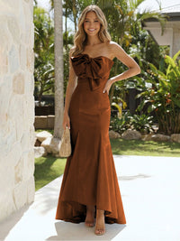 Satin Strapless Mermaid Formal Dresses with Bow