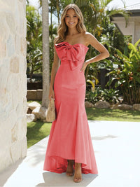 Satin Strapless Mermaid Formal Dresses with Bow