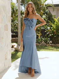 Satin Strapless Mermaid Formal Dresses with Bow