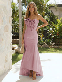 Satin Strapless Mermaid Formal Dresses with Bow