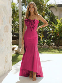 Satin Strapless Mermaid Formal Dresses with Bow
