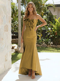 Satin Strapless Mermaid Formal Dresses with Bow