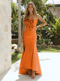 Satin Strapless Mermaid Formal Dresses with Bow