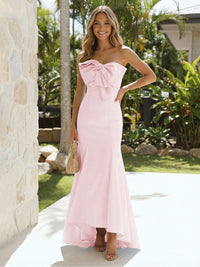 Satin Strapless Mermaid Formal Dresses with Bow