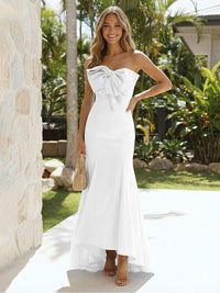 Satin Strapless Mermaid Formal Dresses with Bow