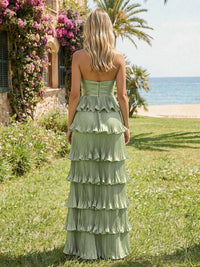 Chiffon Strapless Tiered Cut Out Bridesmaid Dresses