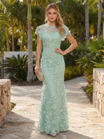 Elegant Tulle 3D Flower Evening Dresses Appliques Round Neck Formal Dresses