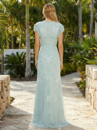 Elegant Tulle 3D Flower Evening Dresses Appliques Round Neck Formal Dresses