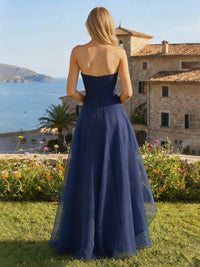 Organza Strapless Formal Dresses with Slit