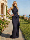 Jersey High Neck Pleated Formal Dresses