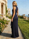 Jersey High Neck Pleated Formal Dresses