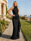 Jersey High Neck Pleated Formal Dresses