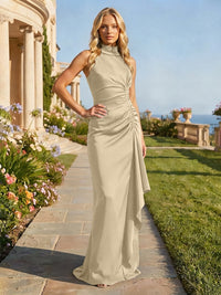 Jersey High Neck Pleated Formal Dresses