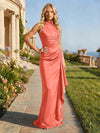 Jersey High Neck Pleated Formal Dresses