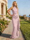 Jersey High Neck Pleated Formal Dresses
