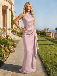 Jersey High Neck Pleated Formal Dresses