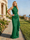 Jersey High Neck Pleated Formal Dresses