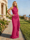 Jersey High Neck Pleated Formal Dresses
