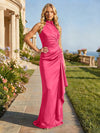 Jersey High Neck Pleated Formal Dresses