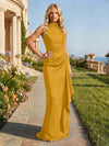 Jersey High Neck Pleated Formal Dresses