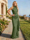 Jersey High Neck Pleated Formal Dresses
