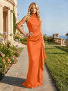 Jersey High Neck Pleated Formal Dresses