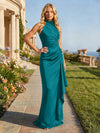 Jersey High Neck Pleated Formal Dresses