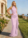 Jersey High Neck Pleated Formal Dresses
