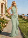 Jersey High Neck Pleated Formal Dresses