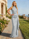 Jersey High Neck Pleated Formal Dresses