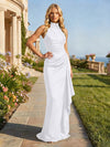 Jersey High Neck Pleated Formal Dresses